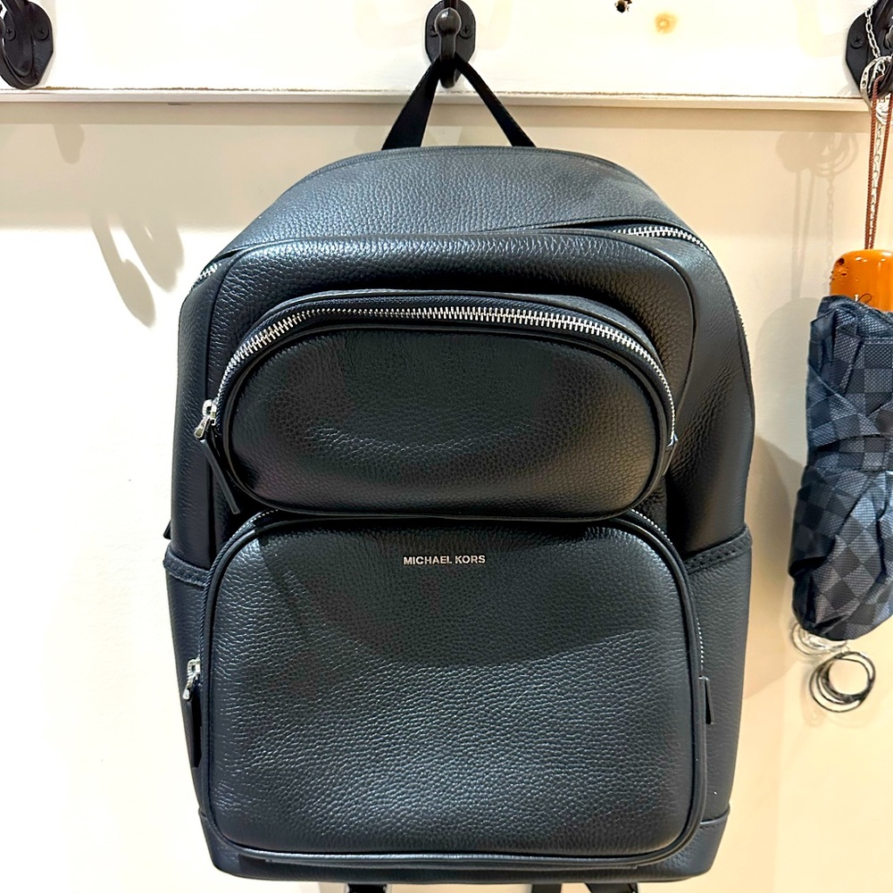 Micheal Kors large black leather backpack